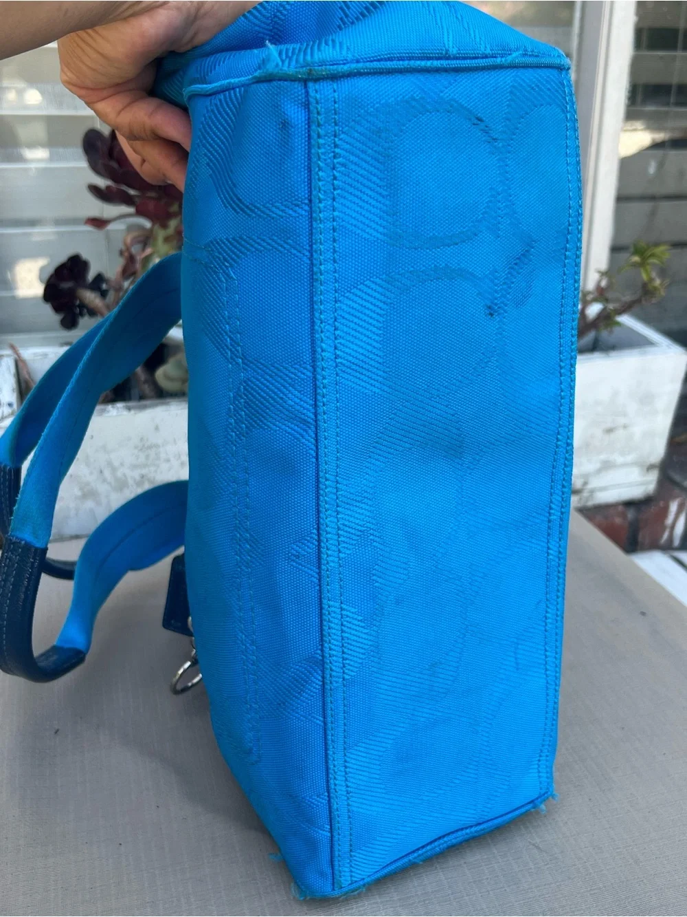 Coach Bright Blue Signature Canvas Tote with Navy Trim
